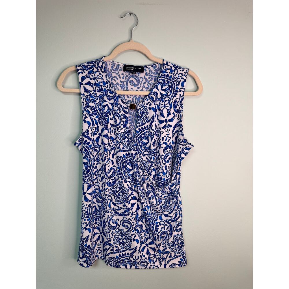 EUC! Jones New York Signature Keyhole Wrap Top - Blue & White - Large